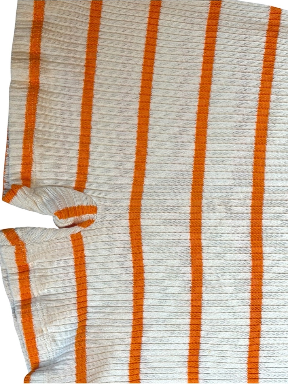 Zara Ribbed Orange Stripe Knit Romper Scoop Neck Ruffle Trim Fitted Size Large - Picture 9 of 12